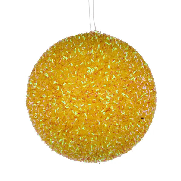 5 Inch Yellow Foil Glitter Ball Ornament