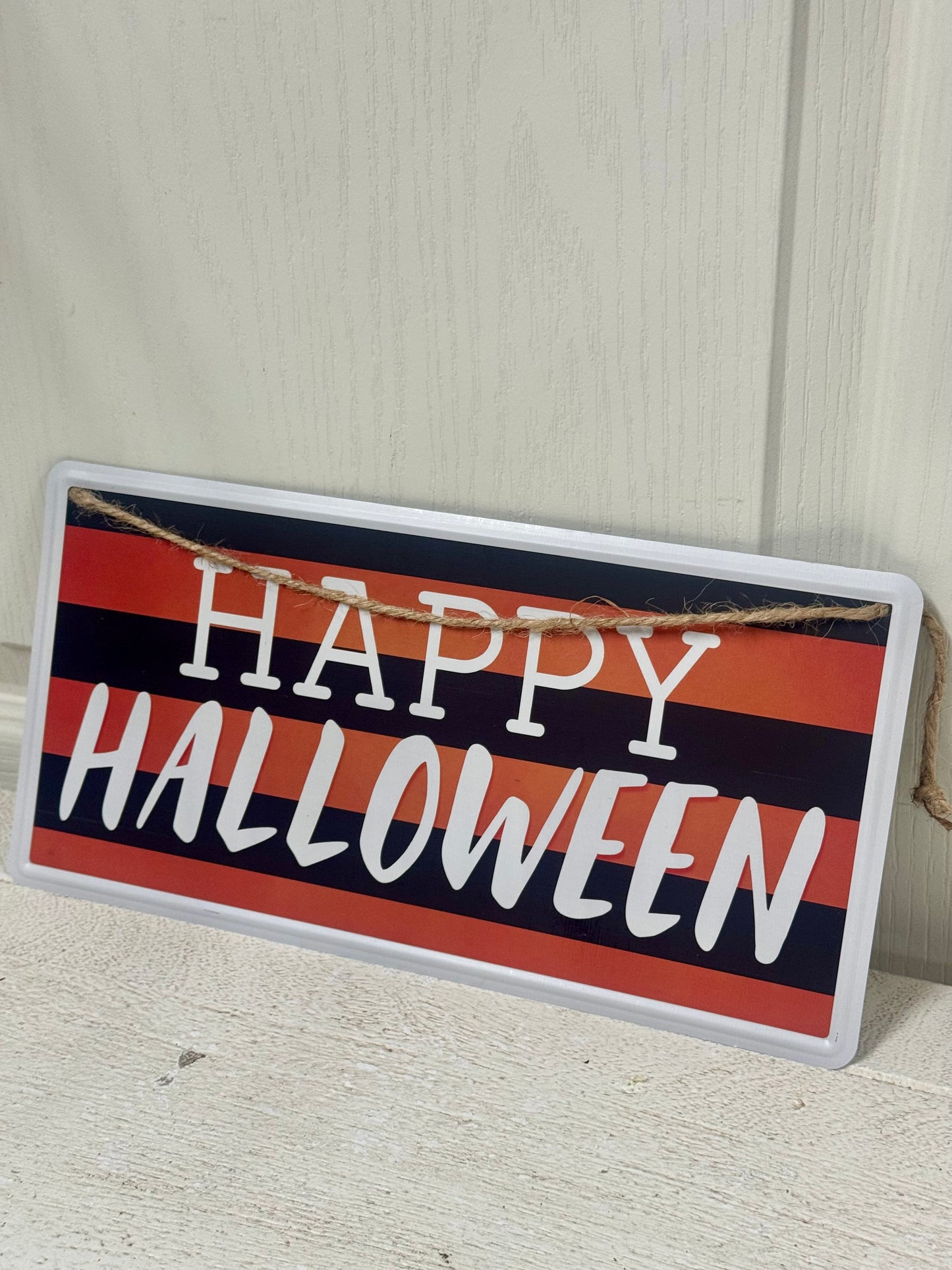12 Inch Happy Halloween Striped Tin Sign