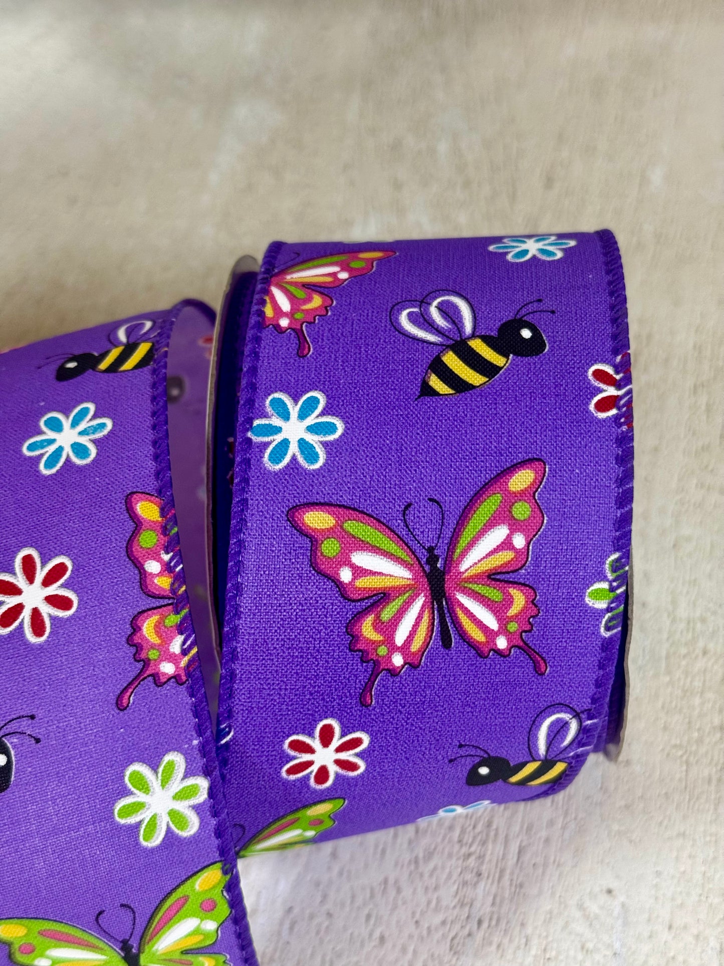 2.5 Inch By 10 Yard Purple Butterfly And Bee Ribbon