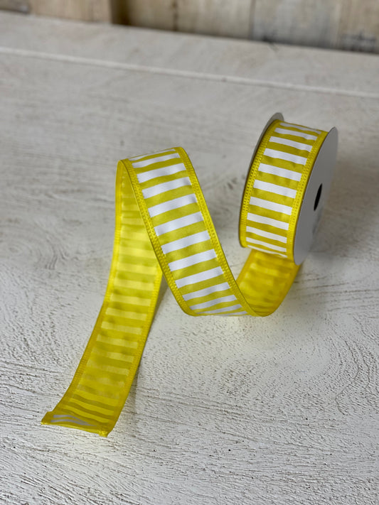 1.5 Inch By 10 Yard Yellow And White Striped Ribbon
