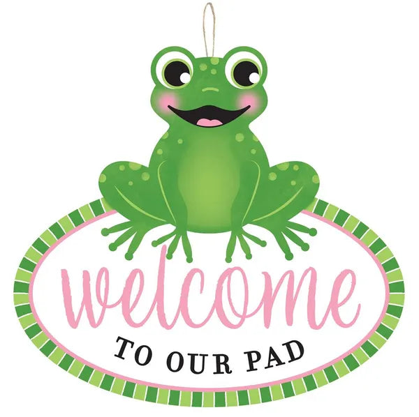 12 Inch Welcome To Our Pad Frog Wood Sign