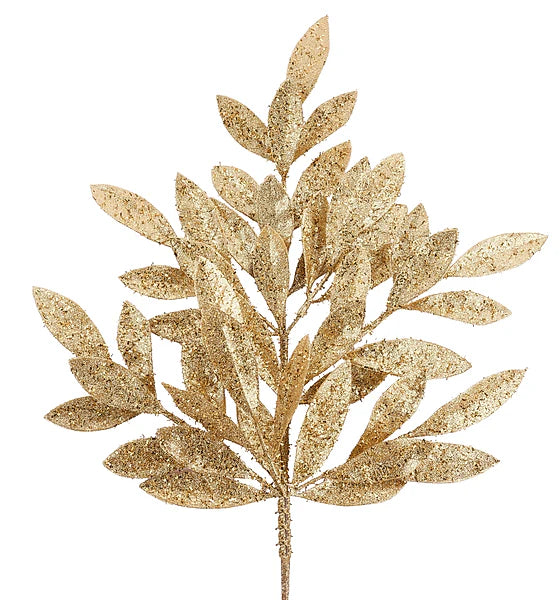 23 Inch Gold Glitter Bay Leaf Spray