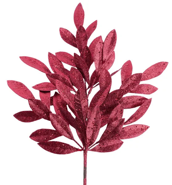 23 Inch Burgundy Glitter Bay Leaf Spray