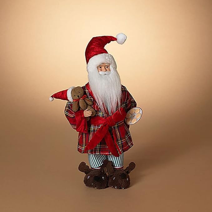 18 Inch Polyester Holiday Santa Figurine With Plaid Robe