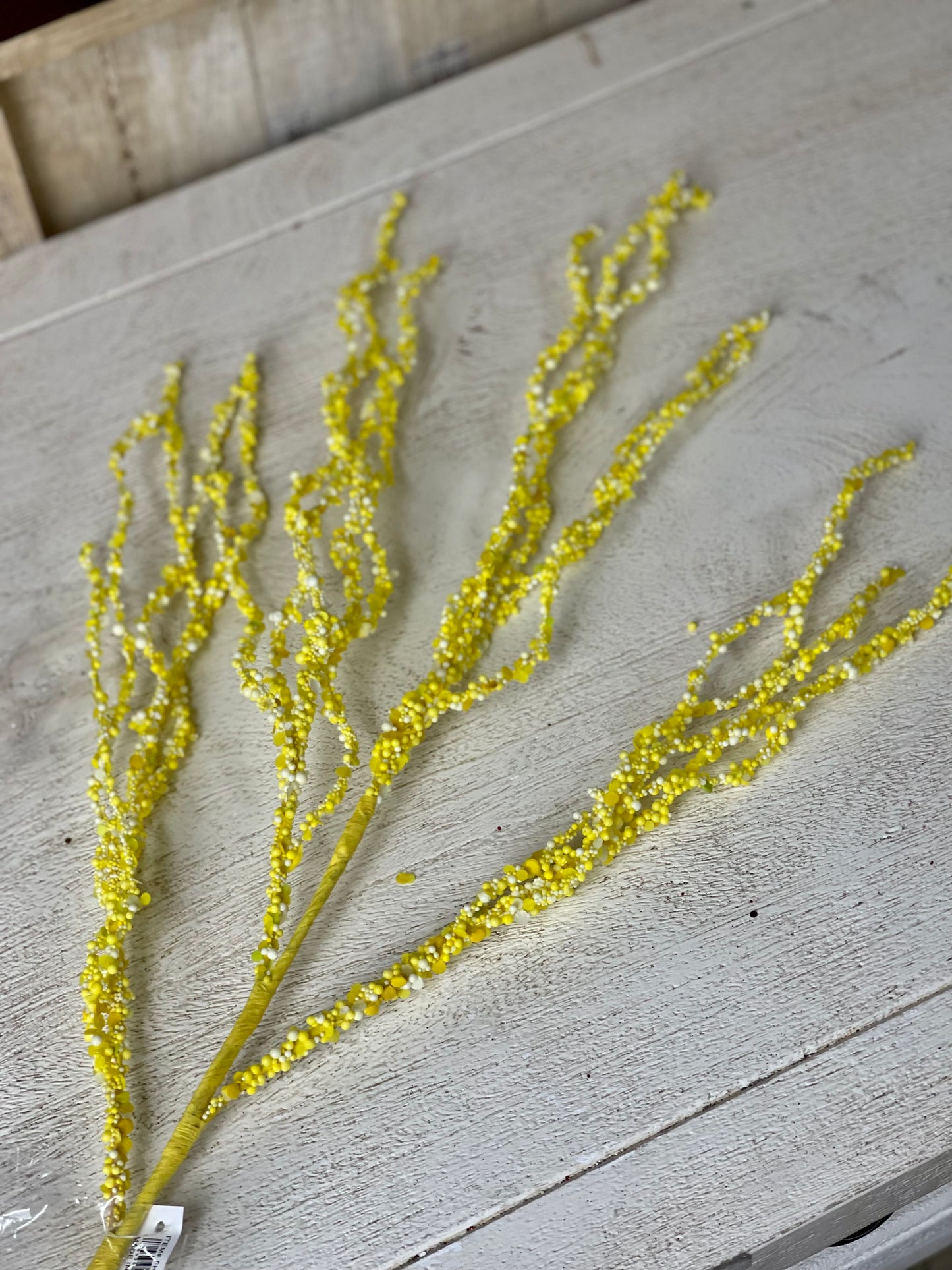 Yellow Beaded Curly Twig Spray