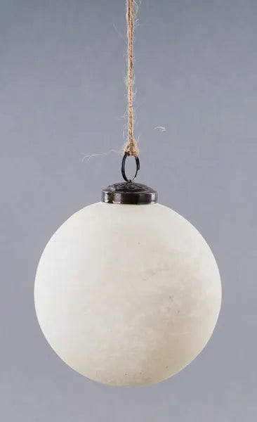 4 Inch Matte White And Clear Rustic Glass Ball Ornament