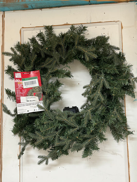 Home Accents Holiday 30in Mixed Pine Led Pre-Lit Wreath with Timer