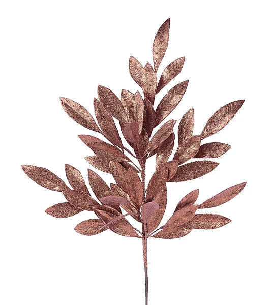 23 Inch Copper Brown Glitter Bay Leaf Spray