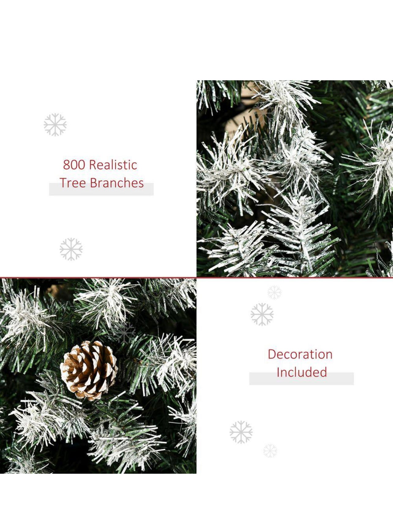 HomCom 6 ft. Artificial Christmas TreeFlocked Hinge Tree with Pine Cones, Holiday Home Christmas Decoration Automatic Open, Green Open Box