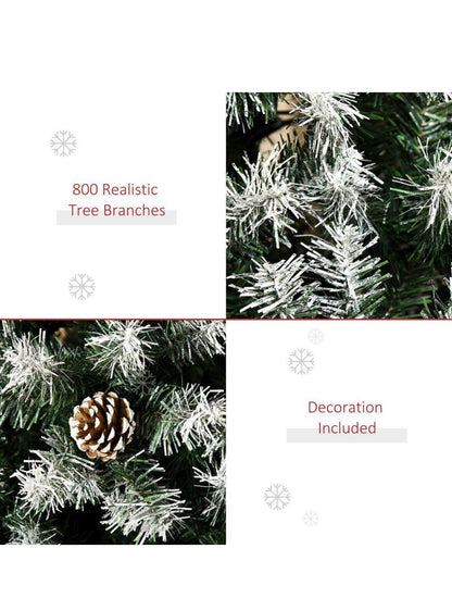 HomCom 6 ft. Artificial Christmas TreeFlocked Hinge Tree with Pine Cones, Holiday Home Xmas Decoration Automatic Open, Green Open Box