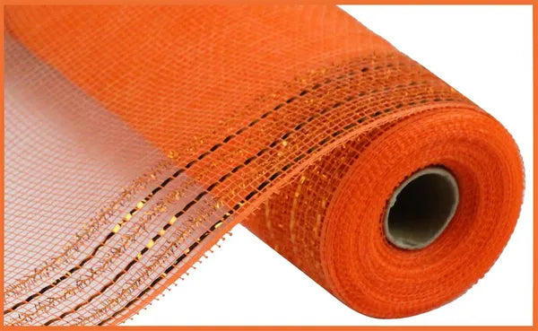 10.25 Inch By 10 Yard Orange Tinsel And Foil Wide Border Mesh