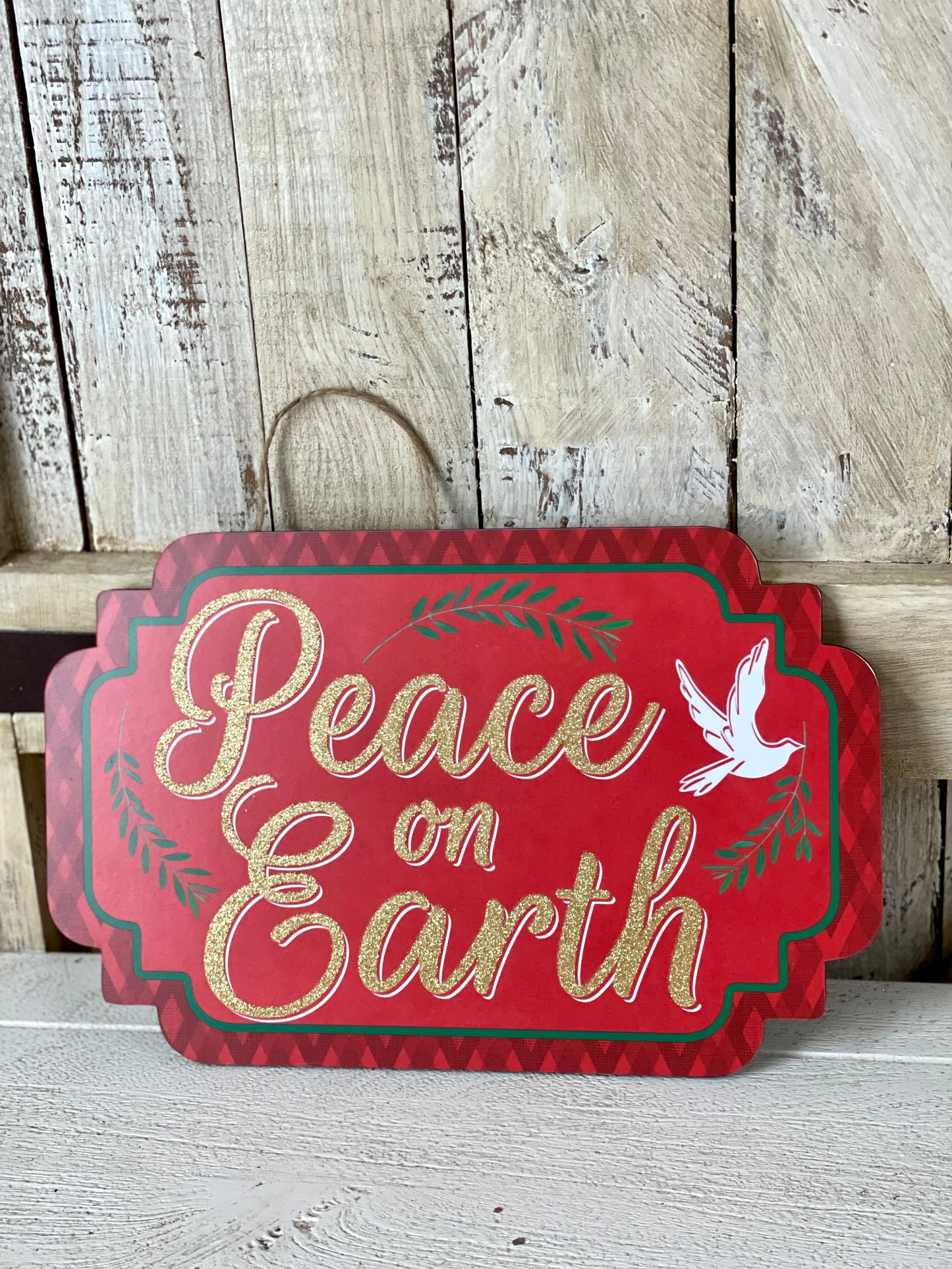 Peace On Earth Glitter Wooden Sign