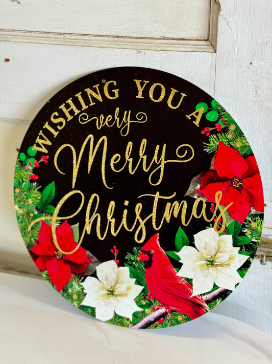 12 Inch Wishing You A Merry Christmas Metal Sign