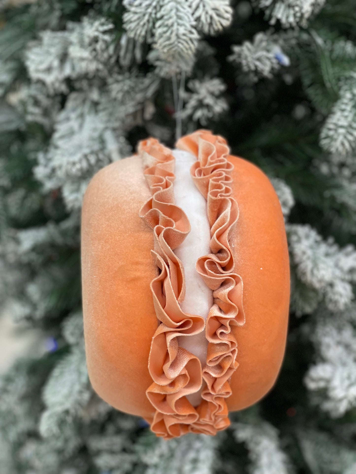 8.5 Inch Peach Orange Fabric Scrumptious Macaroon Ornament