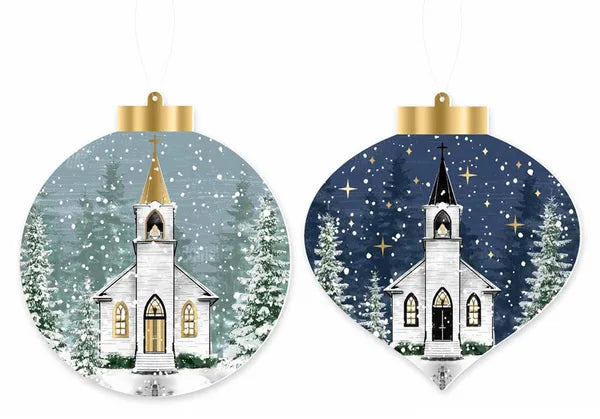 5.5 Inch Double Sided Winter Church Ornament Two Styles