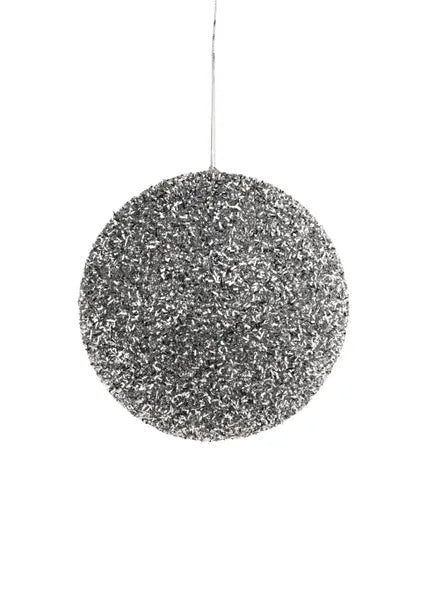 6 Inch Silver Foil Glitter Ball Ornament