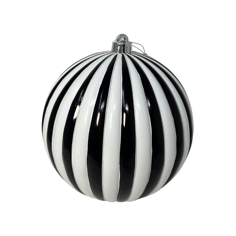 6 Inch Black And White Vertical Striped Ball Ornament