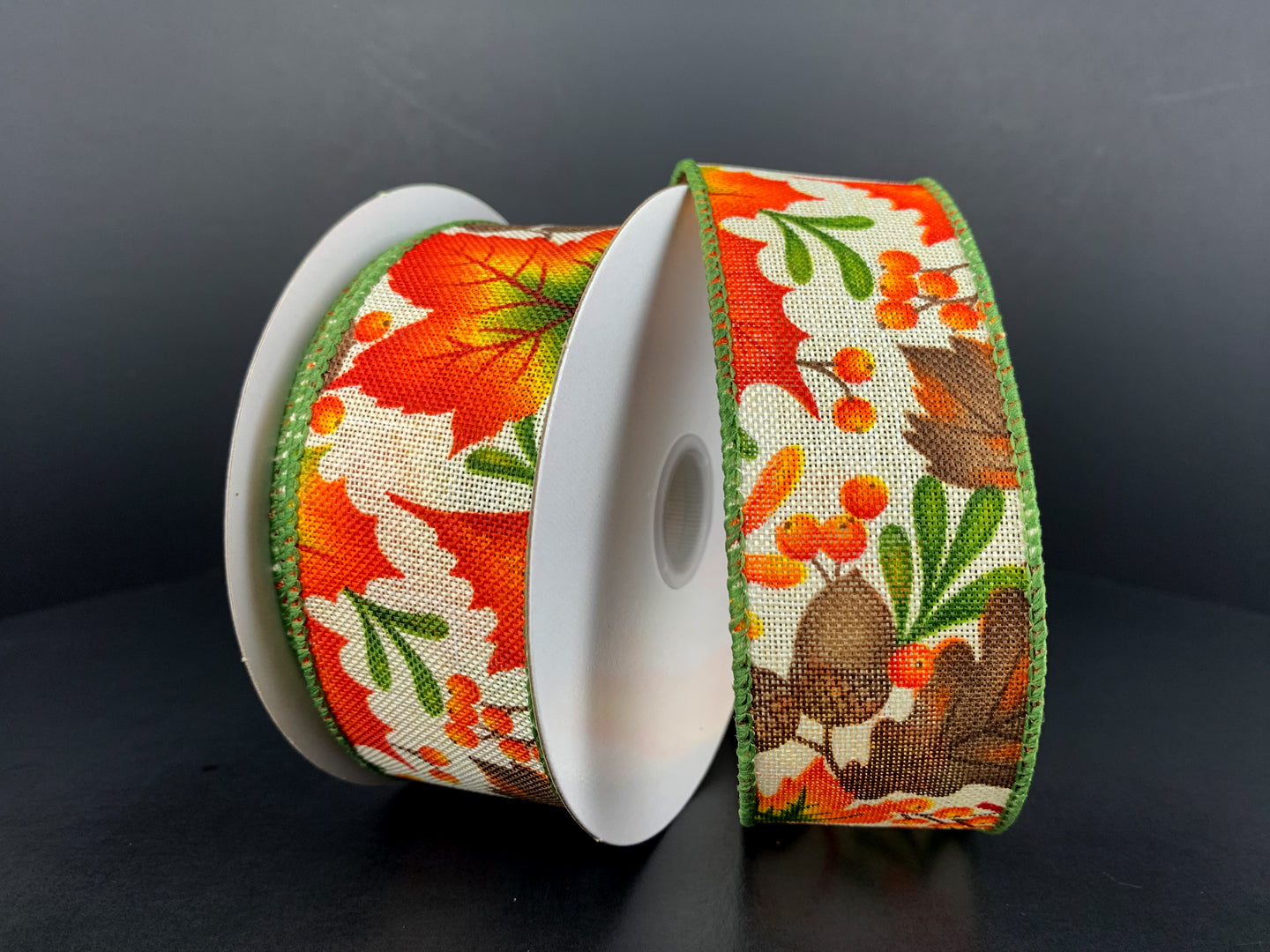 1.5 Inch By 10 Yard Fall Leaves And Berry Ribbon