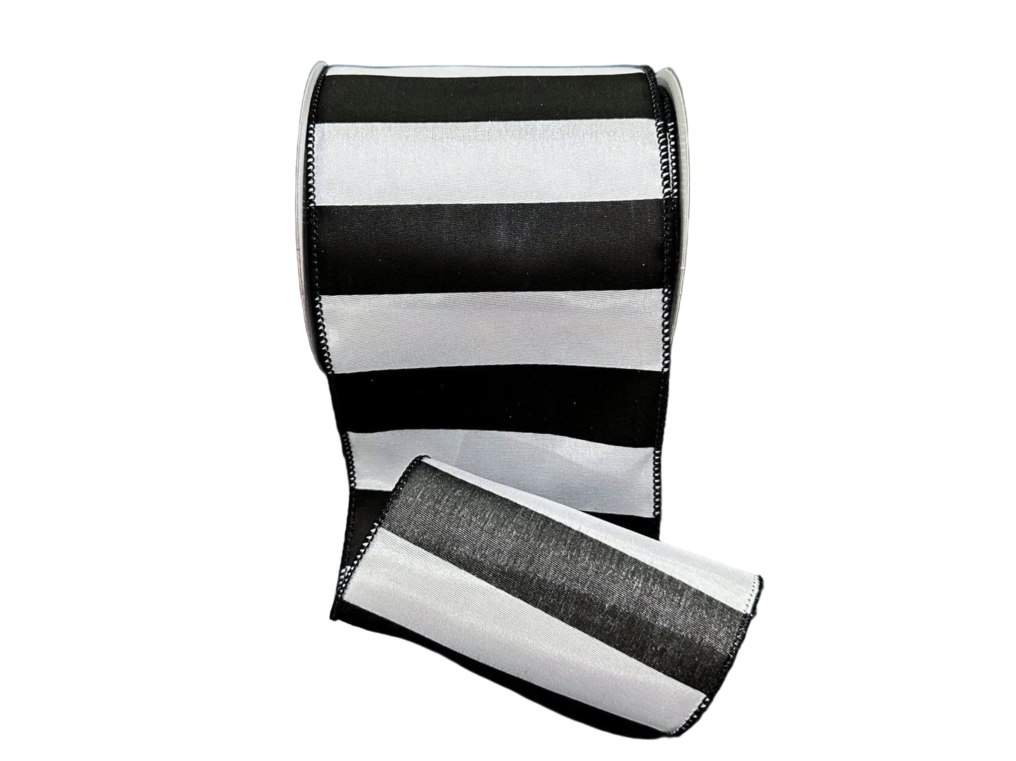 4 Inch By 10 Yard Black And White Horizontal Stripes Ribbon