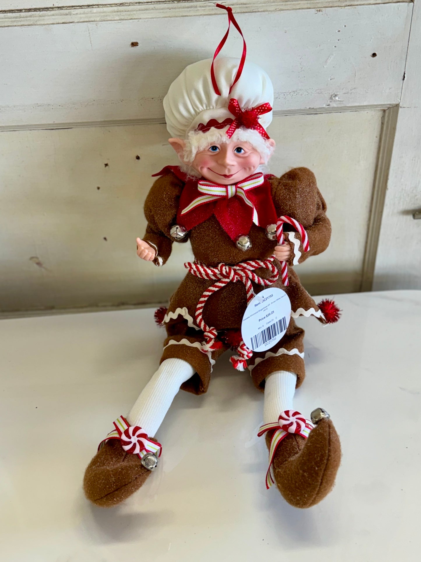 20 Inch Brown Red And White Gingerbead Posable Whimsy Elf