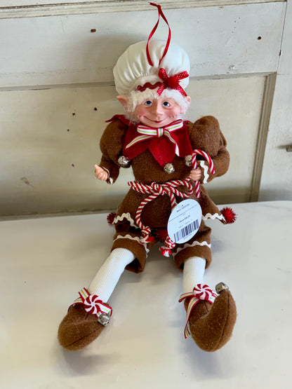 20 Inch Brown Red And White Gingerbead Posable Whimsy Elf