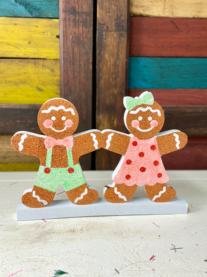 12 Inch Glitter Gingerbread Boy And Girl Sitter