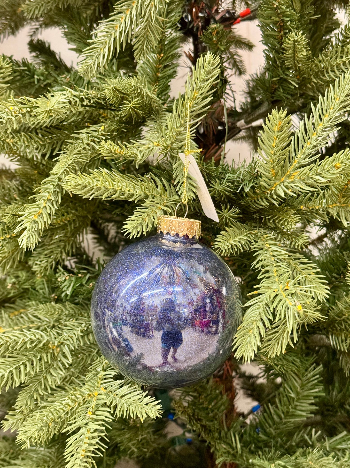 4 Inch Glitter Navy Blue Plastic Laquer Glass Look Ornament