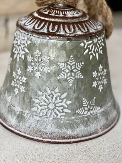 Green And White Galvanized Snowflake Hanging Bell