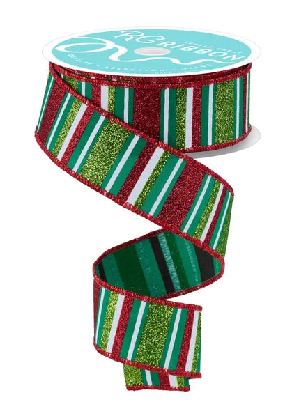 1.5 Inch By 10 Yard Emerald Red And Lime Horizontal Stripe Ribbon