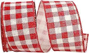 2.5 Inch By 10 Yard Red And White Gingham Twill Ribbon
