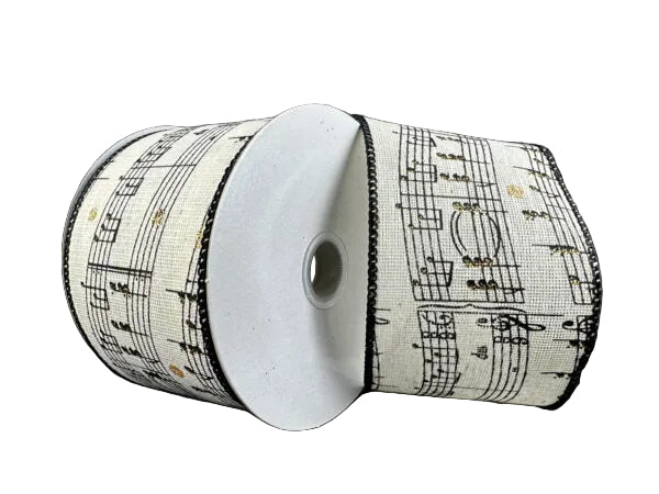 2.5 Inch By 10 Yard Ivory Linen Musical Sheet Ribbon