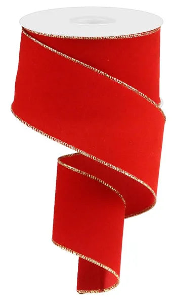 2.5 Inch By 50 Yard Red With Gold Indoor Velvet Ribbon