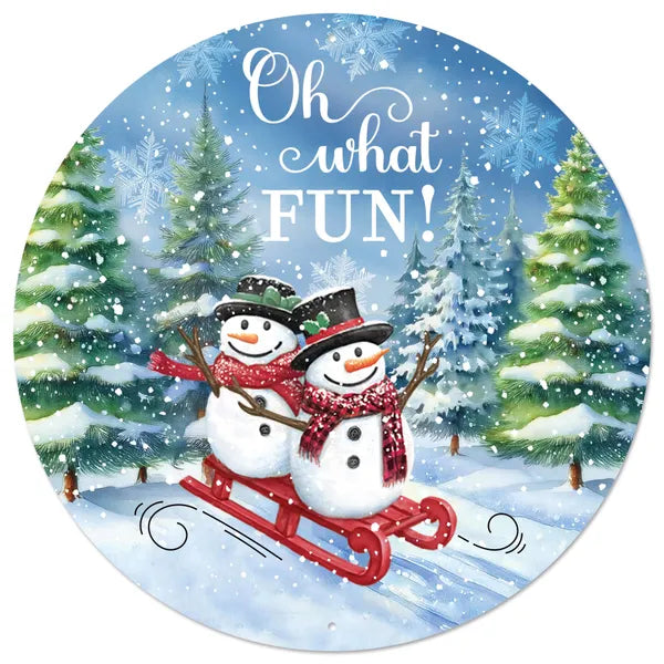 12 Inch Oh What Fun! Snowman Metal Sign