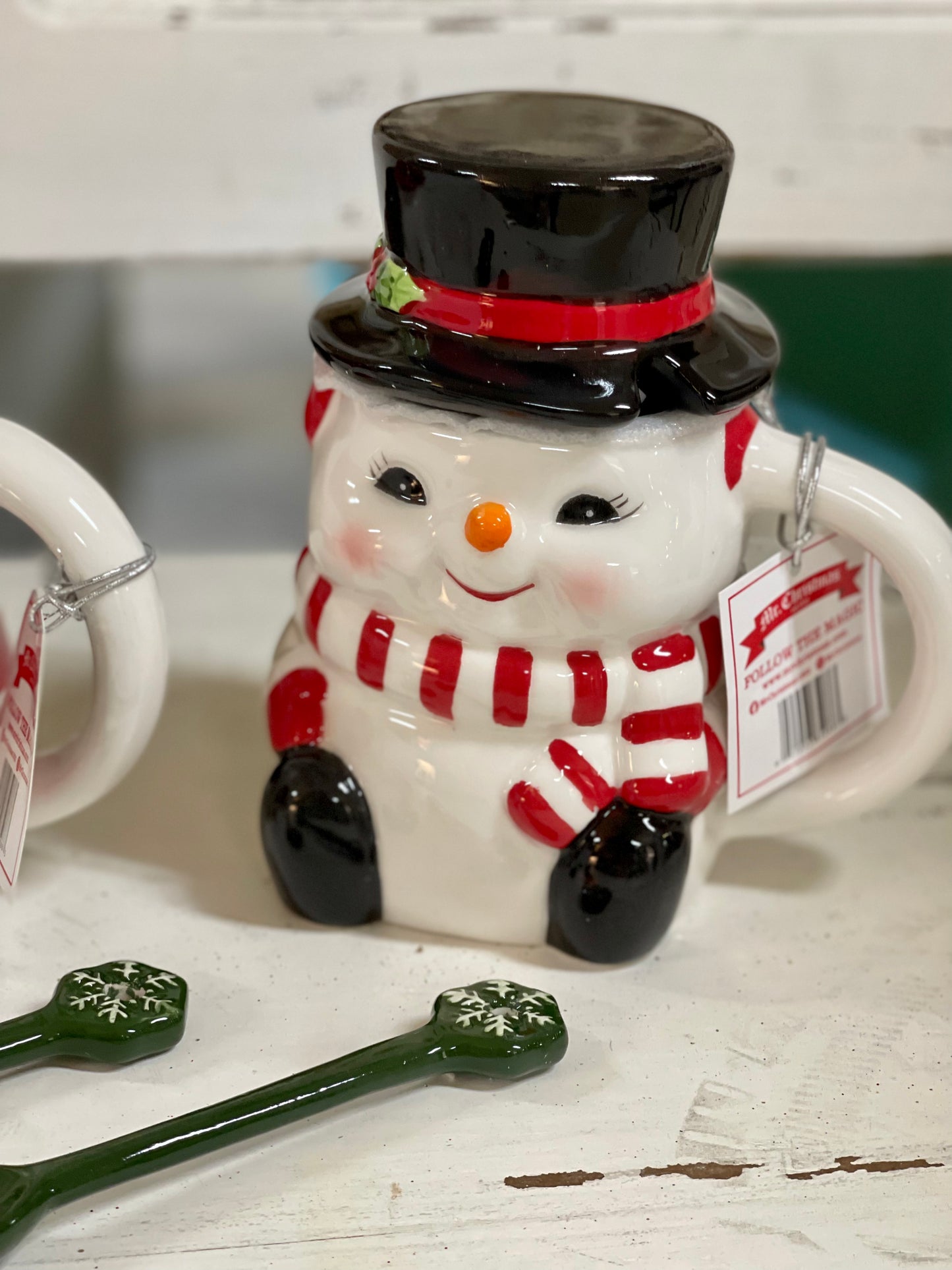 Mr. Christmas Set Of Two Nostalgic Snowman Mugs With Lids And Spoons