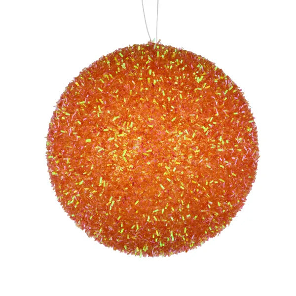 5 Inch Orange Foil Glitter Ball Ornament