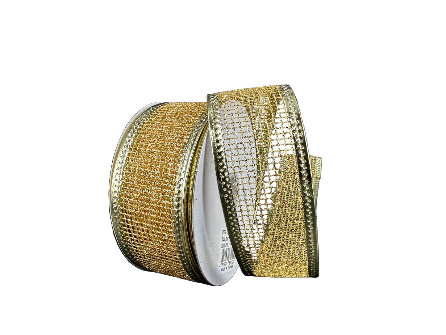 1.5 Inch By 10 Yard Gold Glitter Net With Metallic Edge Ribbon