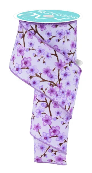 2.5 Inch By 10 Yard Purple Cherry Blossoms Ribbon
