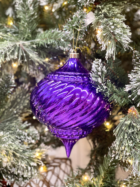 8 Inch Shiny Purple Swirl And Striped Onion Ornament