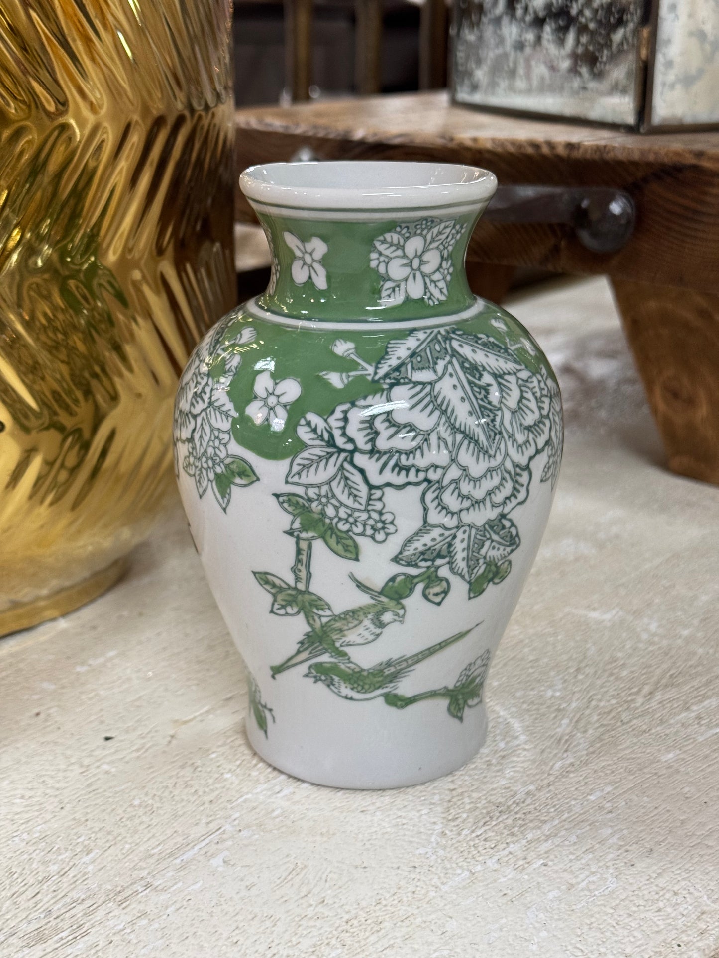 6 Inch Green And White Porcelain Vases With Nature Motifs Three Styles