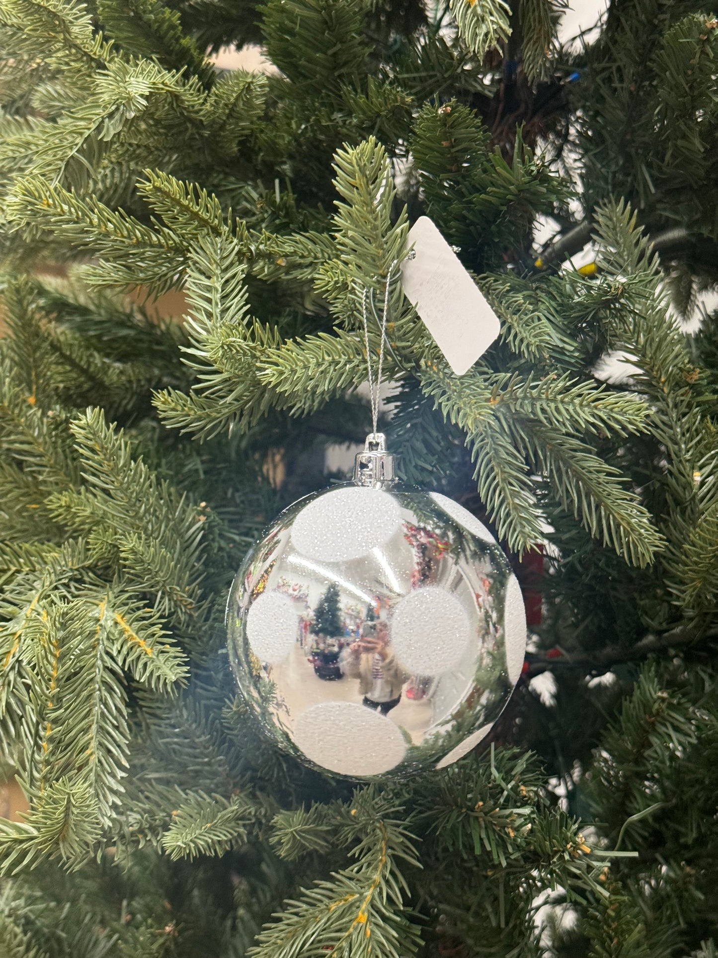 4 Inch Silver And White Polka Dot Ornament Ball