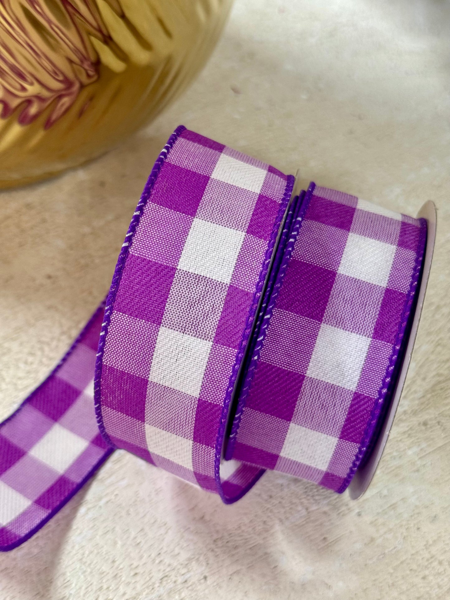 1.5 Inch By 10 Yard Purple And White Celine Check Plaid Ribbon