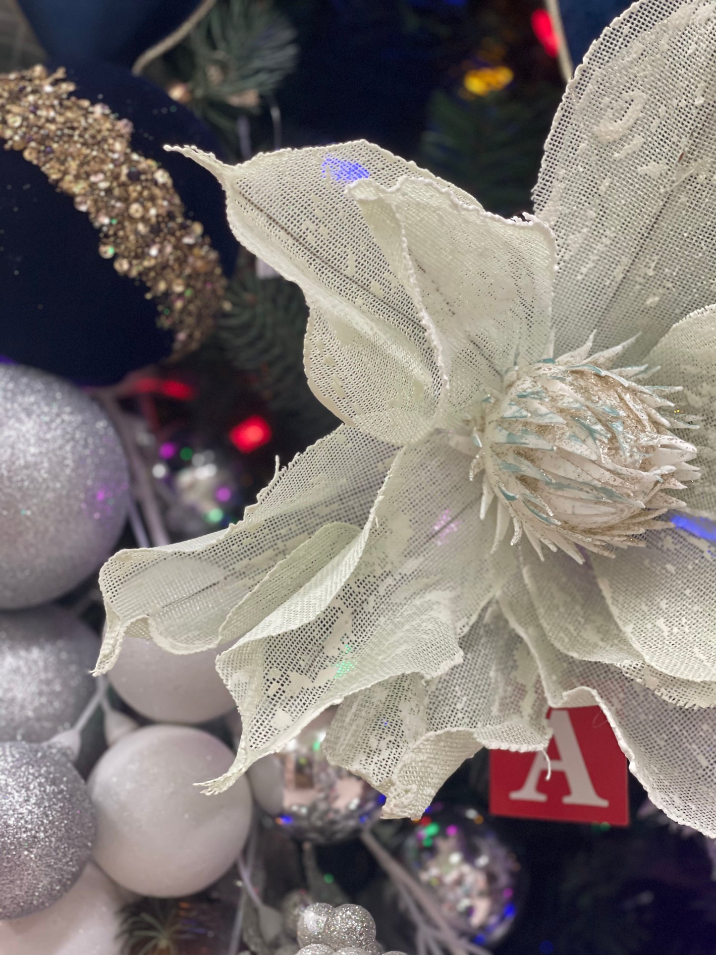 26 Inch Light Green Boho Snowed Burlap Magnolia Spray