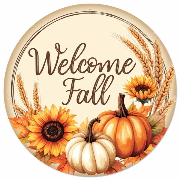 12 Inch Welcome Fall With Pumpkin Metal Sign