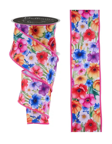 2.5 Inch By 10 Yard Bright Florals Ribbon