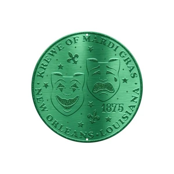 8 Inch Emerald Green Glitter Mardi Gras Masks Coin Sign