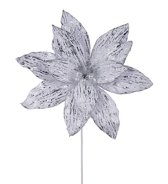 22 Inch White And Silver Poinsettia