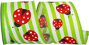 2.5 Inch By 10 Yard Ladybug On Stripes Ribbon