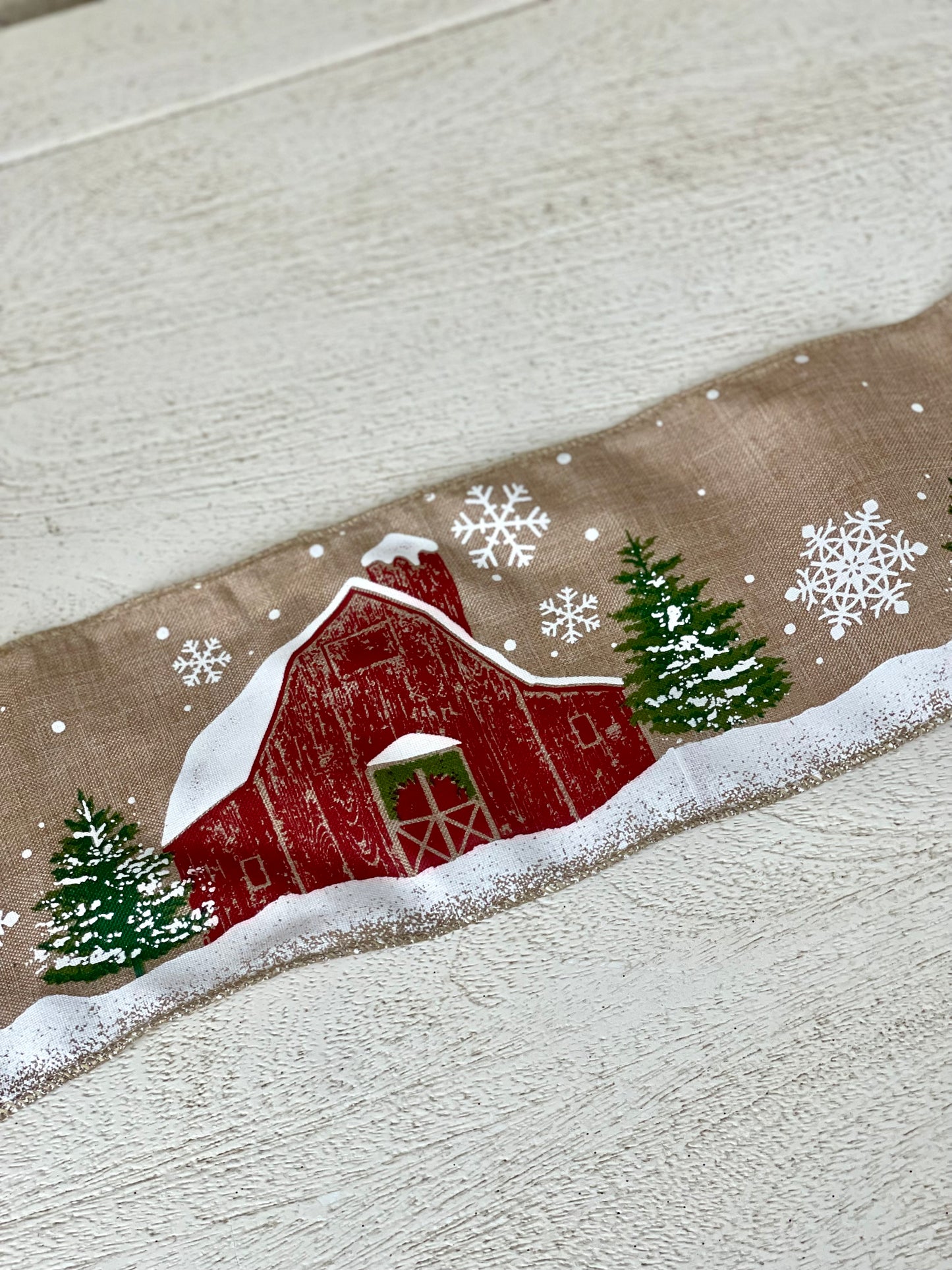 5 Inch By 10 Yard Snow Barn Scene Ribbon