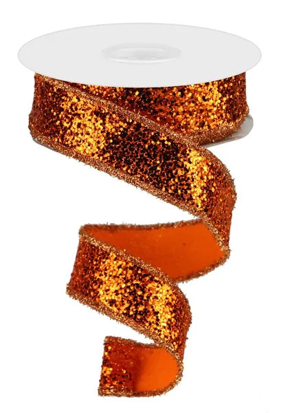 1.5 Inch By 10 Yard Orange Copper Large Glitter Ribbon