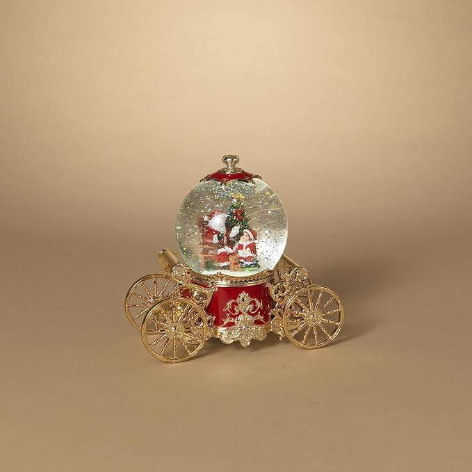 7.8 Inch Lighted Musical Spinning Water Globe Carriage With Rotating Figurine